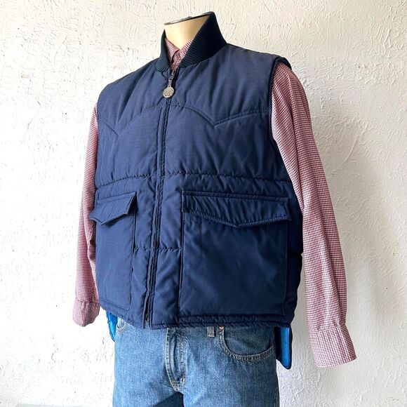 Vintage Miller Outerwear Insulated Vest Blue Western Yoke USA Made - Men's XL - Picture 1 of 16